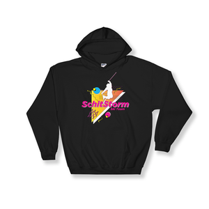 The ultimate ski team hooded sweatshirt. Join the SchitStorm Ski Team today. 80's ski apparel.